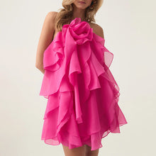 Load image into Gallery viewer, Elegant Sexy High Grade Short Dress Early Spring Halter Three Dimensional Floral Design Lace up Sleeveless Dress
