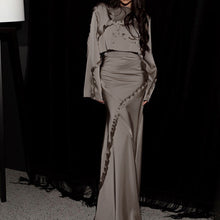 Load image into Gallery viewer, Graceful Fashionable Set Women Irregular Asymmetric Design Ruffled Long Sleeved Top Hip Skirt Two Piece Set