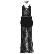 Load image into Gallery viewer, Autumn Winter Women Sexy Lace Stitching Halter Split Maxi Dress