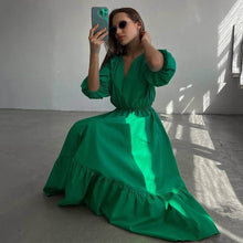 Load image into Gallery viewer, V neck Dress Office High Waist French Half Sleeve A line Dress Women Casual Dress Summer