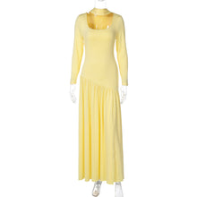 Load image into Gallery viewer, Women Clothing Autumn Sexy Contrast Color U Collar Solid Color Split Long Sleeve Dress