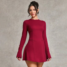 Load image into Gallery viewer, Early Spring Burgundy Backless Long Sleeves Dress Women Slim Fit Slimming Elegant Party A line Dress
