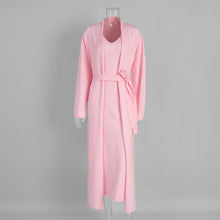 Load image into Gallery viewer, Women Knitted Long Sleeve Cardigan Sling Dress Set Autumn Soft Blouse