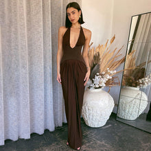 Load image into Gallery viewer, Women Clothing Fall/Winter Sexy Halter Lace up Deep V Plunge neck Backless Slit Dress for Women