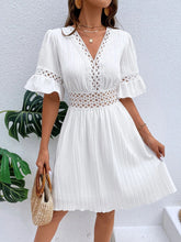 Load image into Gallery viewer, Women Clothing Summer Patchwork Lace V Neck Tight Waist Solid Color Dress