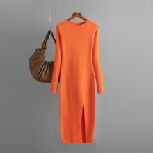 Load image into Gallery viewer, Autumn Winter Slim Fit Knitted Dress Women Inner Wear Outer Wear Mid Length Long Sleeve Tight Bottoming Hip