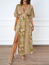 Load image into Gallery viewer, Summer Sexy V neck Short Sleeve Waist Controlled Printed Dress for Women