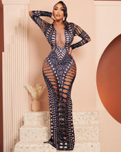 Load image into Gallery viewer, Women Clothing Sexy Ripped Skinny Sheath Dress Rhinestone Printed Dress