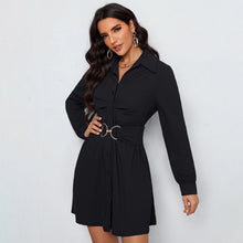 Load image into Gallery viewer, Autumn Casual Office Shirt Dress Single Breasted Black Long Sleeve Collared Dress
