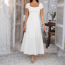 Load image into Gallery viewer, Spring Summer Elegant Solid Color Tied Pleating Puff Sleeve French Dress Women Clothing