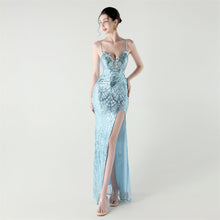 Load image into Gallery viewer, Bead Tube Craft Boning Corset Lace Waist Controlled Sequined Slim Slimming Cocktail Evening Dress