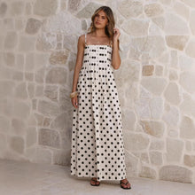 Load image into Gallery viewer, Summer Polka Dot Printed Pleated Craft Sweet Spaghetti Strap Mid Length Dress