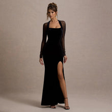 Load image into Gallery viewer, Autumn Winter Women Clothing Sexy Mesh Stitching Hollow Out Cutout Slim Fit Slit Long Sleeve Elegant Dress