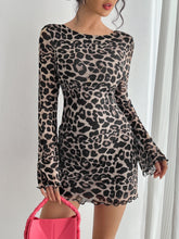 Load image into Gallery viewer, Spring Summer Lady Sexy Leopard Print Backless Flare Sleeve Mesh Dress