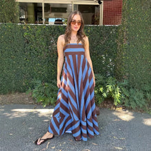 Load image into Gallery viewer, Summer Dress Striped Printed High Waist Big Swing French Cami Dress