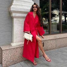 Load image into Gallery viewer, Cotton Linen Dress Women Autumn Lazy Casual Loose Robe Collared Tied Maxi Dress