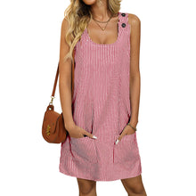 Load image into Gallery viewer, Summer round Neck Striped with Pockets Button Strap Casual Dress
