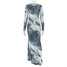Load image into Gallery viewer, Personality Women Printed Wear Straight Hip Colorblock round Neck Long Sleeved Dress