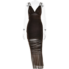 Load image into Gallery viewer, Suspender Deep V Plunge Sexy Dress Sexy Pleated Slim Mesh Dress