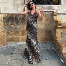 Load image into Gallery viewer, Sexy Party Formal Dress Leopard Print Backless Halter Tied V neck Dress