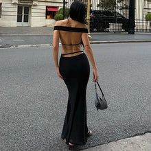 Load image into Gallery viewer, Women Clothing Autumn Winter Sexy Backless Hollow Out Cutout out Solid Color Slim Dress for Women