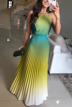 Load image into Gallery viewer, Sleeveless Pleated Backless Gradient Color Dress