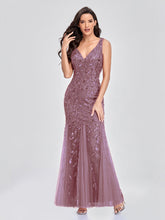 Load image into Gallery viewer, Evening Dress V neck Tulle Embroidered Sequ Sexy Mermaid Prom Dress Women Formal Dress