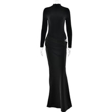 Load image into Gallery viewer, Summer Half High Collar Long Sleeves Dress Sexy Slim Fit Faux Two Piece Solid Color Dress