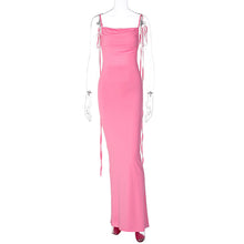 Load image into Gallery viewer, Solid Color Sexy Backless Pleated Long Elegant Slim Strap Dress for Women