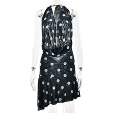 Load image into Gallery viewer, Halter Polka Dot Dress Sexy Lacing Mesh Deep V Plunge Backless Dress