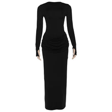 Load image into Gallery viewer, Women Clothing Autumn Winter Slim round Neck Solid Color Fold Split Long Sleeve Elegant Dress for Women