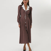 Load image into Gallery viewer, Women Clothing Elegant Polka Dot Dress Collared Long Sleeve Single Breasted High Waist Office Dress