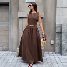 Load image into Gallery viewer, Casual Vacation Sleeveless Backless Top Two Piece Overskirt Solid Color 2026 Spring Summer Two Piece Sets