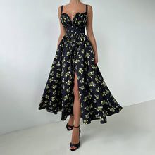Load image into Gallery viewer, Cotton Suspender Dress Summer Split Waist Fitted Self Tie Dress Printing Dress