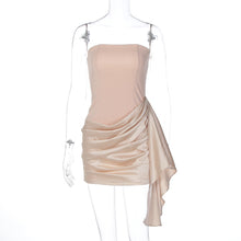 Load image into Gallery viewer, Women Clothing Autumn Satin Stitching Graceful Tube Top Sheath Pleated Slim Dress for Women