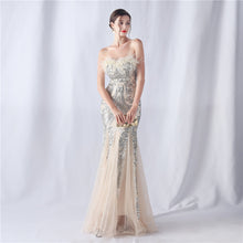 Load image into Gallery viewer, Ostrich Feather Positioning Floral Cutting Wedding Annual Meeting Tube Top Sequin Gauze Evening Dress