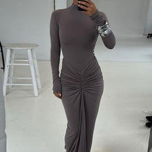 Load image into Gallery viewer, Autumn Winter Sexy Slimming Beam Waist Solid Color Maxi Dress Pleated Dress Women