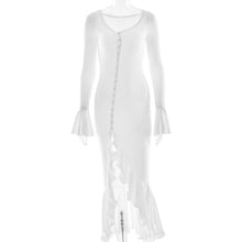 Load image into Gallery viewer, Sexy Sexy Solid Color Waist Tight Bell Sleeve Dress Single Breasted Side Slit Dress