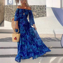 Load image into Gallery viewer, Sexy off Neck Printed Large Swing Maxi Dress