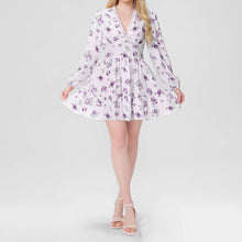 Load image into Gallery viewer, Spring Women Clothing Sweet Elegance Printed V neck Lace Waist Trimming Short Dress