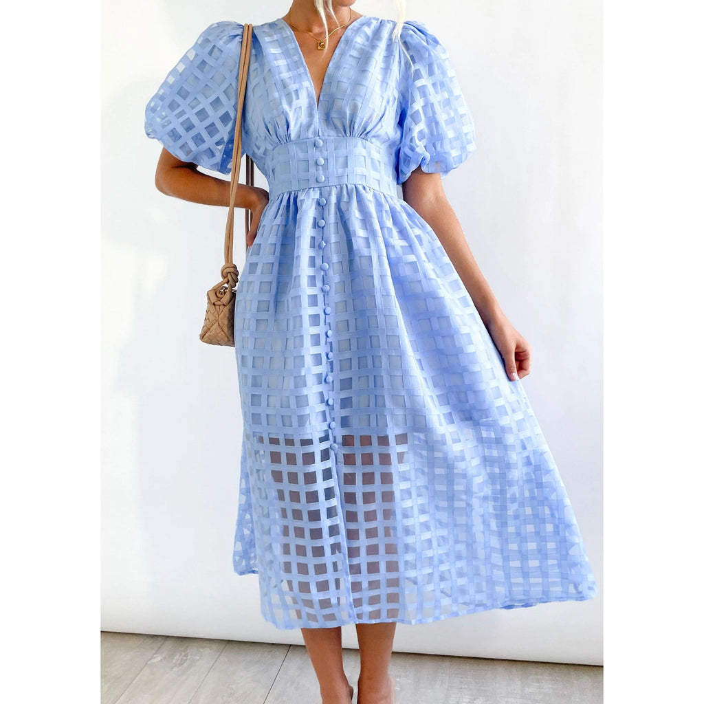 Spring Summer Multi Color Lantern Sleeve Dress Casual Party Dress Women