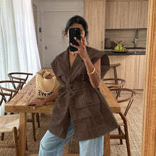 Load image into Gallery viewer, Women Clothing Summer Sleeveless Workwear Shirt Trendy Stylish Multi Pocket Belt Loose Top