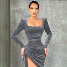 Load image into Gallery viewer, Women Clothing Winter Sexy Square Neck Fold High Waist Tuxedo Dress