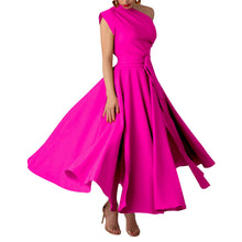 Load image into Gallery viewer, Summer Women Wear Sleeveless Diagonal Collar Solid Color Waist Tight Swing Dress