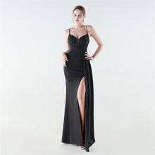 Load image into Gallery viewer, Deep V Plunge Waist Tight High Slit Sequin Embroidered Strap Slim Fit Elegant Evening Dress