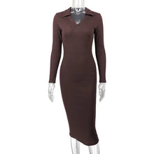 Load image into Gallery viewer, Autumn Winter Women Clothing Midi French Sexy Deep V Plunge Plunge Collared Slimming Dress