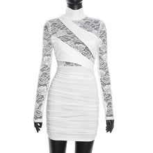 Load image into Gallery viewer, Women Clothing Autumn Winter Sexy Solid Color Half Collar Lace Stitching Long Sleeve Narrow Dress