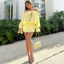 Load image into Gallery viewer, Fall Women Clothing Sexy off the Shoulder Hollow Out Cutout out Tied Solid Color Slim Hip Bag Dress