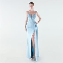 Load image into Gallery viewer, Deep V Plunge Waist Tight High Slit Sequin Embroidered Strap Slim Fit Elegant Evening Dress