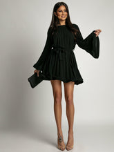 Load image into Gallery viewer, Women Clothing Loose Lace Up Waist Pleated Women Short Dress
